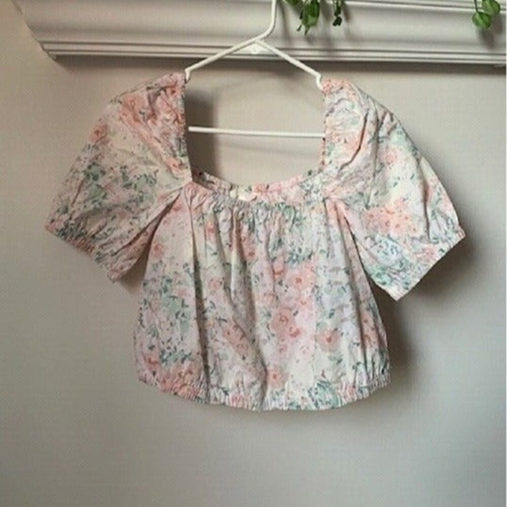 STORE CLOSING FRI JAN 23 NWT H&M floral puff sleeve midriff blouse top size S